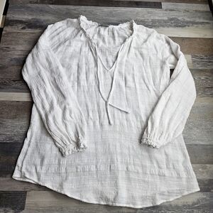 Show Me Your MuMu White Slub Cotton Blouse V-neck Medium
